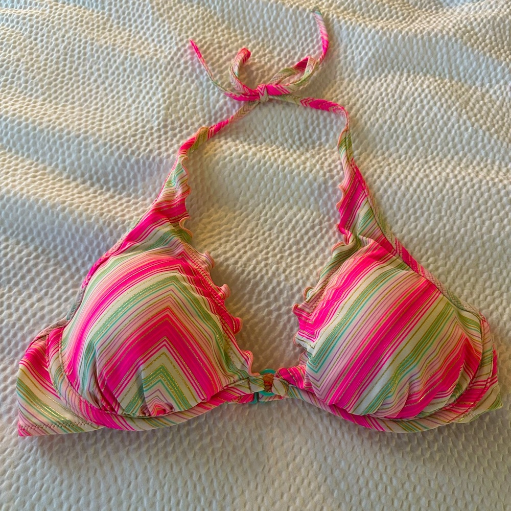 Like New Victoria’s Secret String Bikini Top Pink White 34C